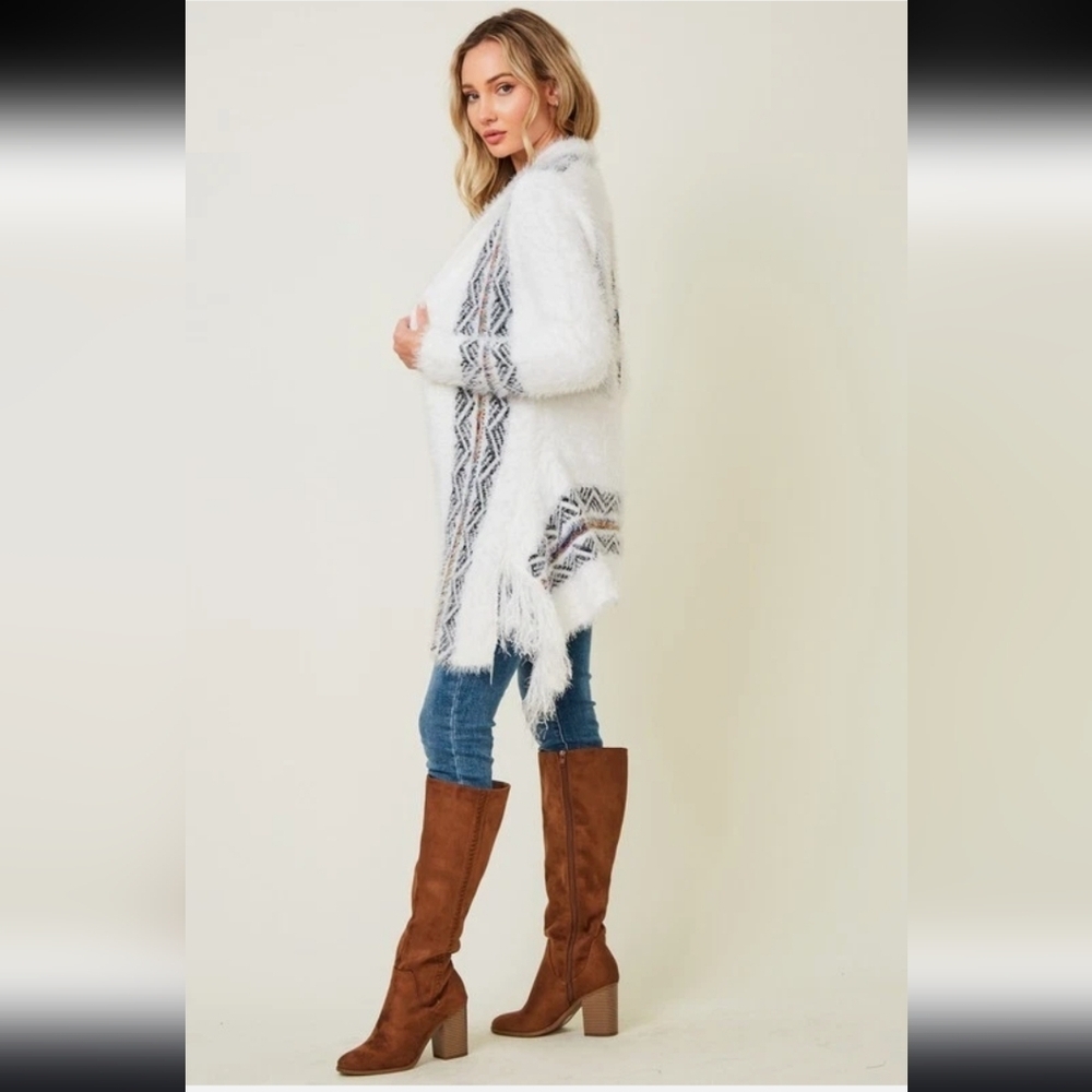 Northern Angel Rainbow Fuzzy Tribal Cardigan With Aztec Pattern - Picture 8 of 14